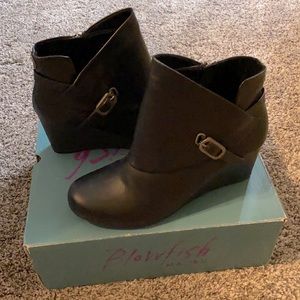 Black Wedge Heel Ankle Bootie